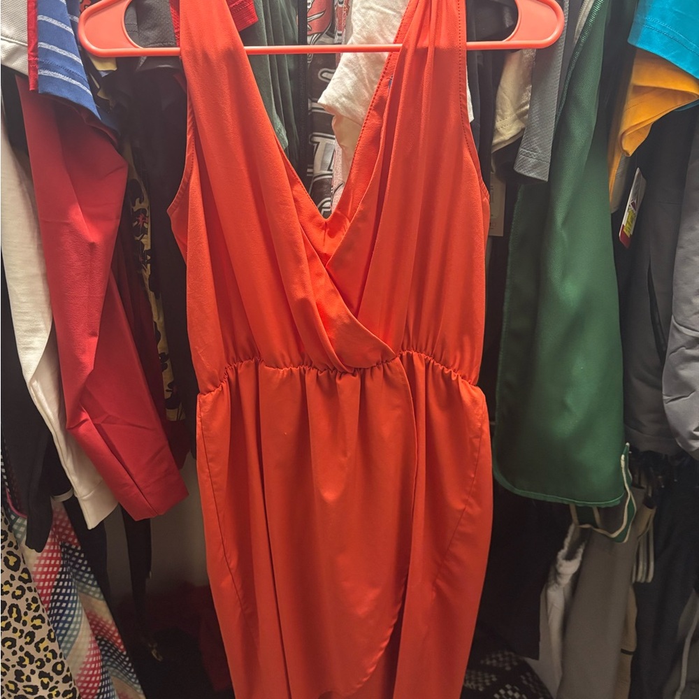 Buttons Orange Sleeveless Dress